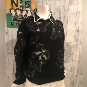 Black mohair sweater with ivory abstract butterflies